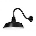 (1) 14'' Diameter Satin Black Warehouse / Barn Shade with (1) 14-1/2'' Long x 8'' High Satin Black Gooseneck Arm