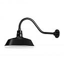 (1) 14'' Diameter Satin Black Warehouse / Barn Shade with (1) 22'' Long x 7-1/2'' High Satin Black Gooseneck Arm