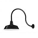 (1) 14'' Diameter Satin Black Warehouse / Barn Shade with (1) 24'' Long x 17'' High Satin Black Gooseneck Arm