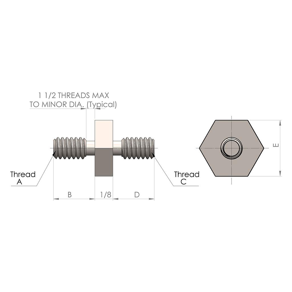 1/4'' Diameter, 1/4'' Length & 6-32 Thread to 3/8'' Length & 8-32 Thread, Aluminum Clear Anodize (Glossy) Hex Male to Male Standoff