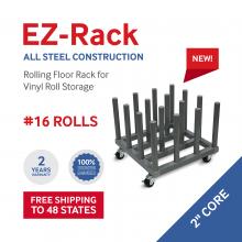 Rolling Floor Rack for Vinyl Roll Storage - Heavy Duty - 16 Spindles - 2'' Core