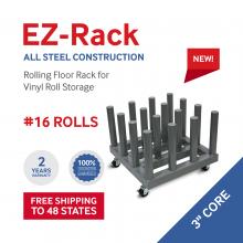 Rolling Floor Rack for Vinyl Roll Storage - Super Heavy Duty - 16 Spindles - 3'' Core