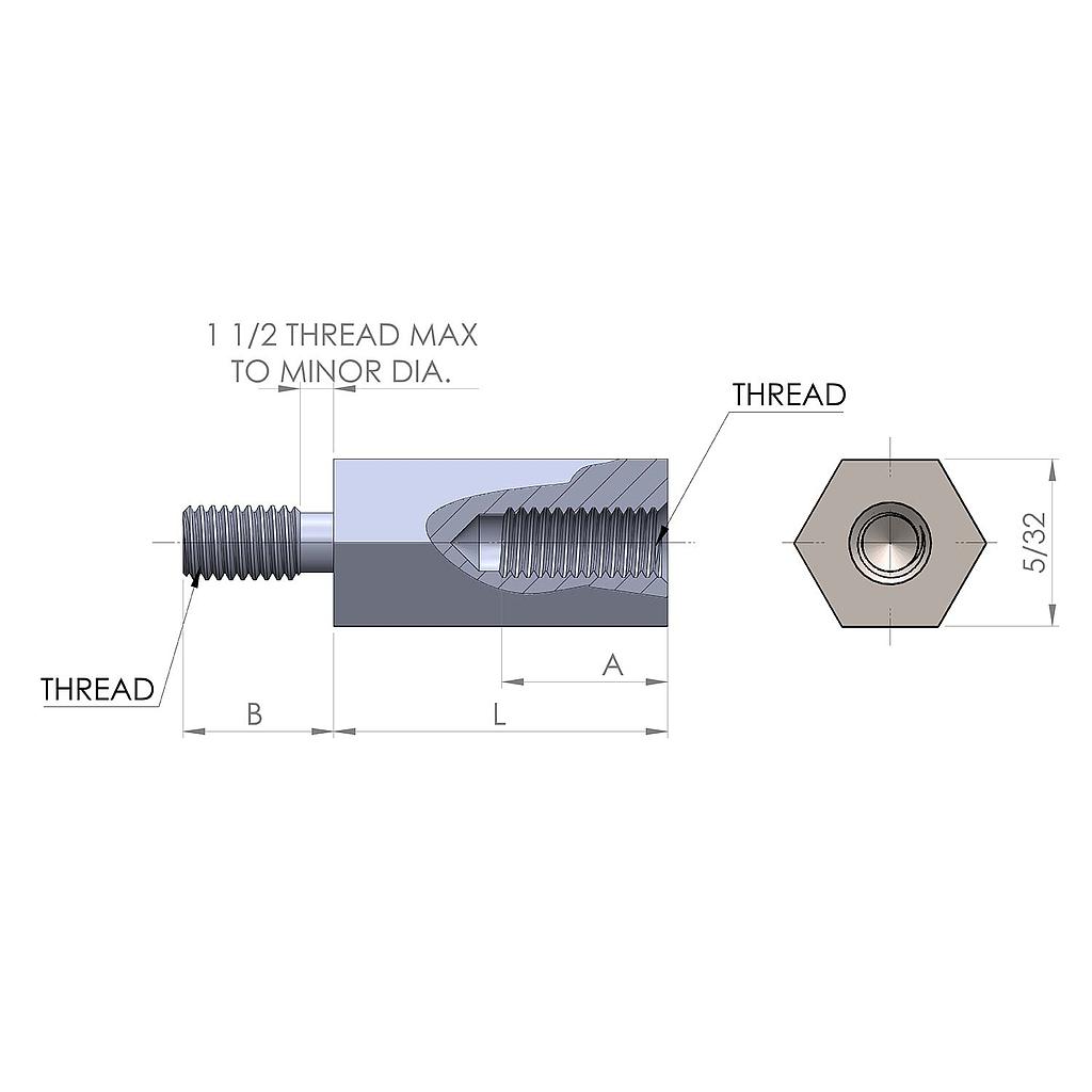 5/32'' Diameter, 7/16'' Length, Hex Male to Female Standoff, 2-56 Thread, Stainless Steel Plain Finish