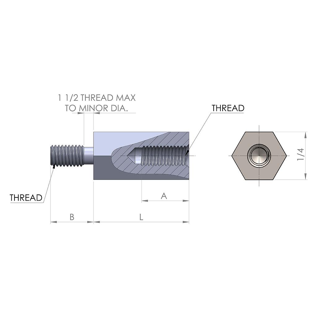 1/4'' Diameter, 3/4'' Length, Hex Male to Female Standoff, 4-40 Thread, Stainless Steel Bright Chrome