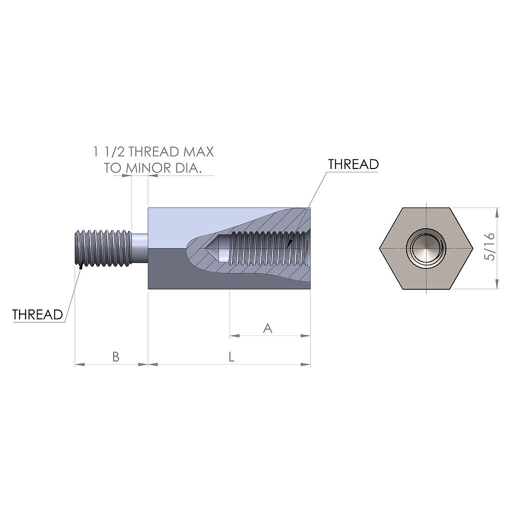 5/16'' Diameter, 3/8'' Length, Hex Male to Female Standoff, 6-32 Thread, Stainless Steel Black Oxide 2