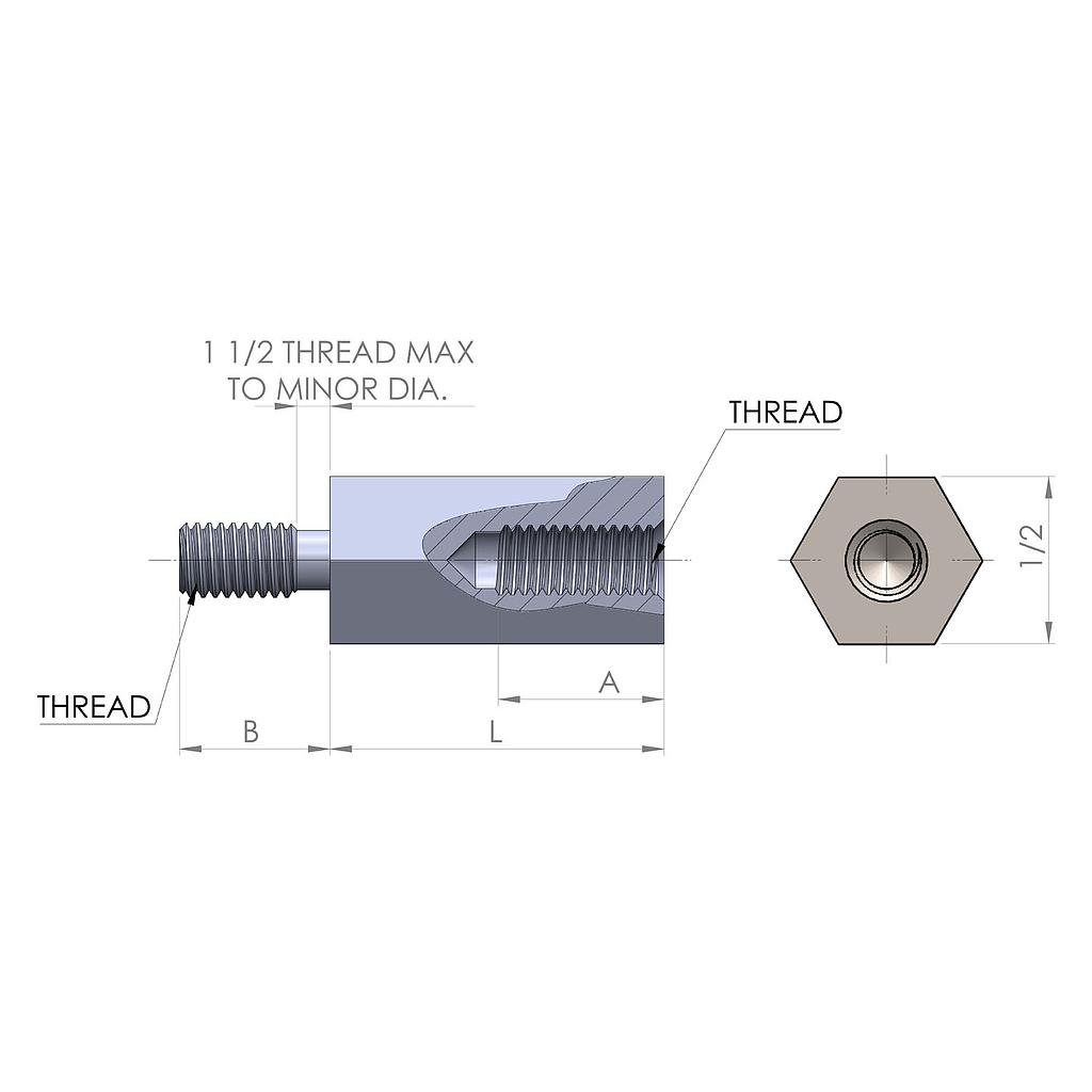 1/2'' Diameter, 7/8'' Length, Hex Male to Female Standoff, 10-32 Thread, Aluminum Yellow/Green Anodize (Matte)