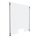 Clear Acrylic Sneeze Guard 30'' Wide x 36'' Tall (10'' x 5'' Cut Out), with (2) 36'' Tall x 3/8'' Diameter Black Anodized Aluminum Rod on the Side.