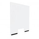 Clear Acrylic Sneeze Guard 30'' Wide x 36'' Tall (10'' x 5'' Cut Out), with (2) 8'' Black Anodized Aluminum Channel Mounts