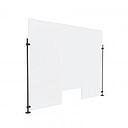 Clear Acrylic Sneeze Guard 36'' Wide x 30'' Tall (10'' x 5'' Cut Out), with (2) 24'' Tall x 3/8'' Diameter Black Anodized Aluminum Rod on the Side.