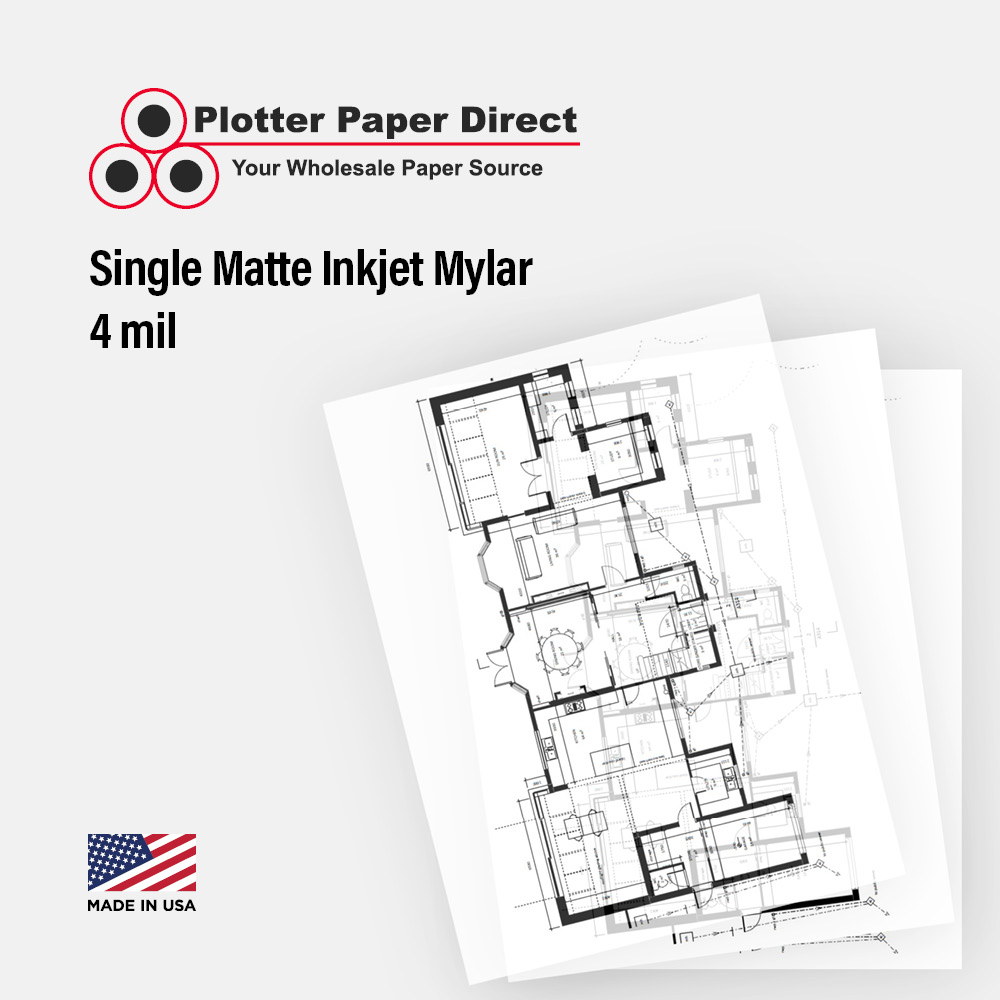 24'' W x 36'' H Cut Sheets - Single Matte Inkjet Mylar (100 Sheets)