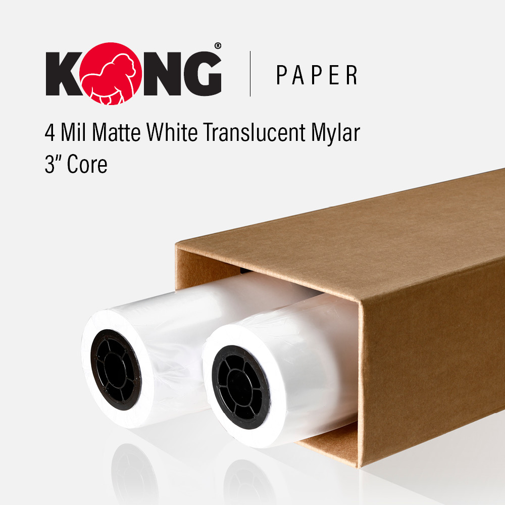 24'' x 150' Roll - 4 Mil Double Sided Matte White Translucent Mylar for Monochrome Printing on One Side for Xerographic Printer on 3'' Core (2 Pack)