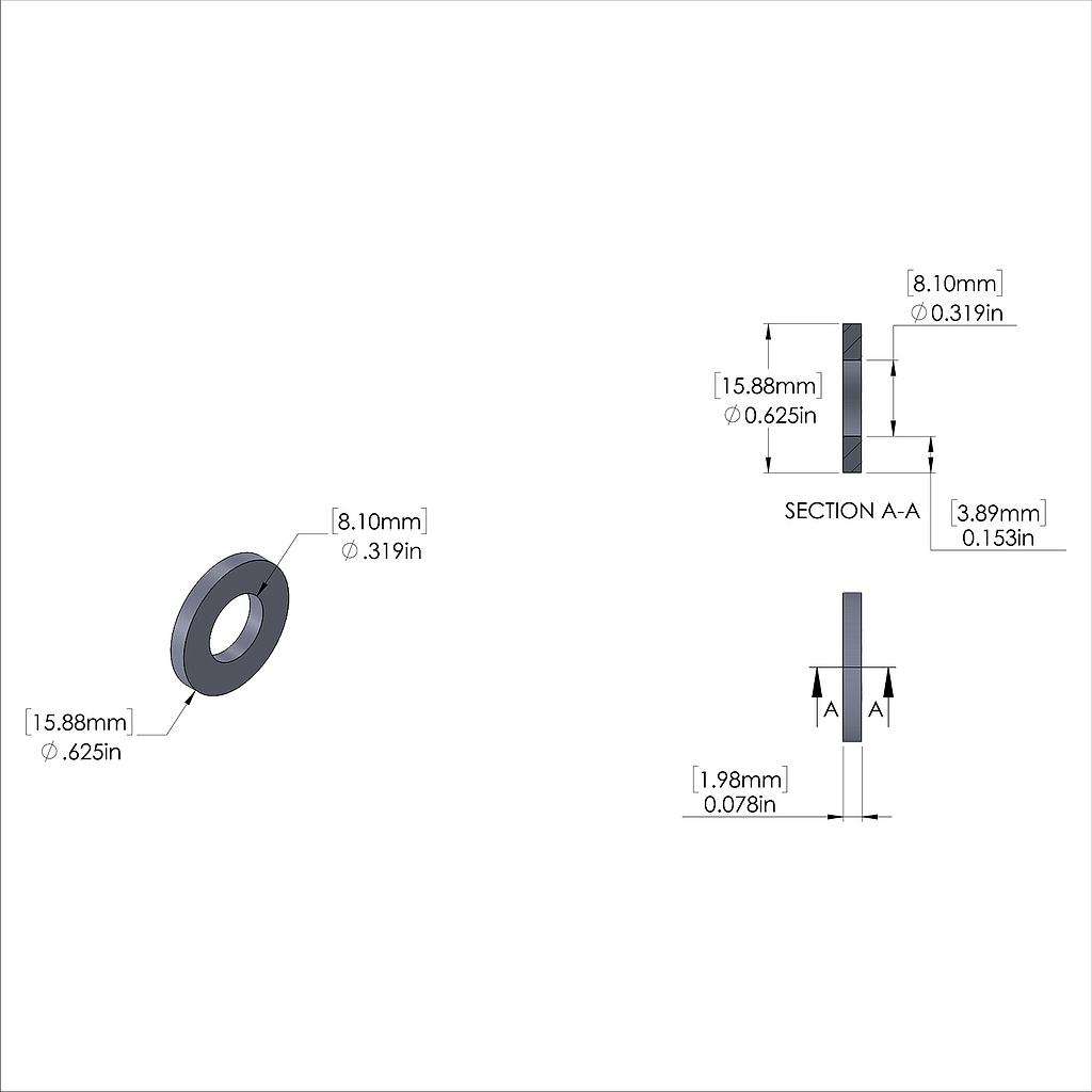 Aluminum Spacer 5/8'' OD x .319'' ID x 5/64'' Long, Plain Aluminum Finish