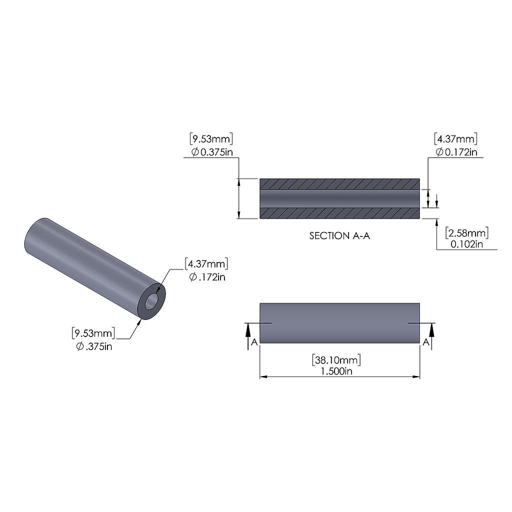 Steel Spacer 3/8'' OD x .172'' ID x 1-1/2'' Long, Brushed Finish