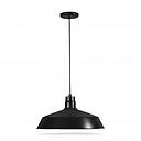 17'' Diameter Satin Black Cord Hung Barn Shade with Canopy