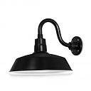 (1) 14'' Diameter Satin Black Warehouse / Barn Shade with (1) 10'' Long x 6'' High Satin Black Gooseneck Arm