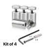 (Set of 4) 1'' Diameter X 1-1/2'' Barrel Length, Stainless Steel Satin Brushed Finish. Adjustable Edge Grip Standoff with (4) 2216Z Screws and (4) LANC1 Anchors  for concrete/drywall (For Inside Use Only)