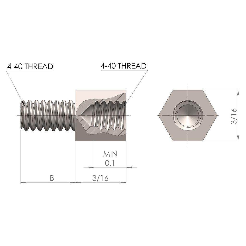 3/16'' Diameter, 3/16'' Body Length, 5/16'' Thread Length, 4-40 Thread, Stainless Steel Black Oxide 2 Hex Jackscrew