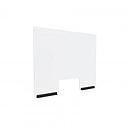 Clear Acrylic Sneeze Guard 30'' Wide x 23-1/2'' Tall (10'' x 5'' Cut Out), with (2) 8'' Black Anodized Aluminum Channel Mounts