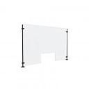 Clear Acrylic Sneeze Guard 30'' Wide x 20'' Tall (10'' x 5'' Cut Out), with (2) 20'' Tall x 3/8'' Diameter Black Anodized Aluminum Rod on the Side..