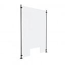 Clear Acrylic Sneeze Guard 23-1/2'' Wide x 35'' Tall (10'' x 5'' Cut Out), with (2) 36'' Tall x 3/8'' Diameter Matte Black Anodized Aluminum Rods on the Side