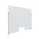 Clear Acrylic Sneeze Guard 36'' Wide x 30'' Tall (10'' x 5'' Cut Out), with (2) 24'' Tall x 3/8'' Diameter Clear Anodized Aluminum Rod on the Side.