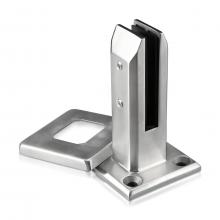 1 Piece Brushed 316 Stainless Steel Square  Surface Mount Glass Spigot Clamp for Material 3/8'' to 1/2''  w/ (4) 5/16'' Diameter Concrete Anchors