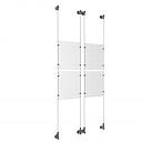 (4) 8-1/2'' Width x 11'' Height Clear Acrylic Frame & (4) Wall-to-Wall Aluminum Clear Anodized Cable Systems with (16) Single-Sided Panel Grippers