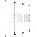 (3) 8-1/2'' Width x 11'' Height Clear Acrylic Frame & (6) Wall-to-Wall Stainless Steel Satin Brushed Cable Systems with (12) Single-Sided Panel Grippers