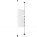 (3) 11'' Width x 8-1/2'' Height Clear Acrylic Frame & (2) Wall-to-Wall Aluminum Clear Anodized Cable Systems with (12) Single-Sided Panel Grippers