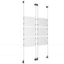 (6) 11'' Width x 8-1/2'' Height Clear Acrylic Frame & (4) Wall-to-Wall Aluminum Clear Anodized Cable Systems with (24) Single-Sided Panel Grippers