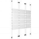 (12) 11'' Width x 8-1/2'' Height Clear Acrylic Frame & (6) Wall-to-Wall Aluminum Clear Anodized Cable Systems with (48) Single-Sided Panel Grippers