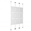 (9) 11'' Width x 17'' Height Clear Acrylic Frame & (6) Wall-to-Wall Aluminum Clear Anodized Cable Systems with (36) Single-Sided Panel Grippers