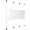 (3) 11'' Width x 17'' Height Clear Acrylic Frame & (4) Wall-to-Wall Aluminum Clear Anodized Cable Systems with (4) Single-Sided Panel Grippers (4) Double-Sided Panel Grippers