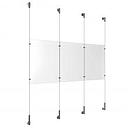 (3) 11'' Width x 17'' Height Clear Acrylic Frame & (4) Wall-to-Wall Stainless Steel Satin Brushed Cable Systems with (4) Single-Sided Panel Grippers (4) Double-Sided Panel Grippers