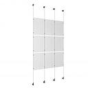 (9) 11'' Width x 17'' Height Clear Acrylic Frame & (4) Wall-to-Wall Aluminum Clear Anodized Cable Systems with (12) Single-Sided Panel Grippers (12) Double-Sided Panel Grippers