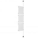 (3) 11'' Width x 17'' Height Clear Acrylic Frame & (1) Wall-to-Wall Aluminum Clear Anodized Cable Systems with (6) Single-Sided Panel Grippers (6) Double-Sided Panel Grippers