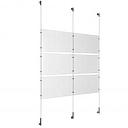 (6) 17'' Width x 11'' Height Clear Acrylic Frame & (3) Wall-to-Wall Stainless Steel Satin Brushed Cable Systems with (12) Single-Sided Panel Grippers (6) Double-Sided Panel Grippers