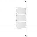 (3) 17'' Width x 11'' Height Clear Acrylic Frame & (1) Wall-to-Wall Aluminum Clear Anodized Cable Systems with (6) Single-Sided Panel Grippers (6) Double-Sided Panel Grippers