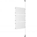 (3) 17'' Width x 11'' Height Clear Acrylic Frame & (1) Wall-to-Wall Stainless Steel Satin Brushed Cable Systems with (6) Single-Sided Panel Grippers (6) Double-Sided Panel Grippers