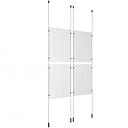 (4) 11'' Width x 17'' Height Clear Acrylic Frame & (4) Ceiling-to-Floor Aluminum Clear Anodized Cable Systems with (16) Single-Sided Panel Grippers