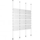 (12) 11'' Width x 8-1/2'' Height Clear Acrylic Frame & (4) Ceiling-to-Floor Aluminum Clear Anodized Cable Systems with (16) Single-Sided Panel Grippers (16) Double-Sided Panel Grippers