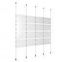 (16) 11'' Width x 8-1/2'' Height Clear Acrylic Frame & (5) Ceiling-to-Floor Aluminum Clear Anodized Cable Systems with (16) Single-Sided Panel Grippers (24) Double-Sided Panel Grippers