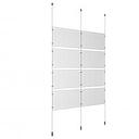 (8) 17'' Width x 11'' Height Clear Acrylic Frame & (3) Ceiling-to-Floor Aluminum Clear Anodized Cable Systems with (16) Single-Sided Panel Grippers (8) Double-Sided Panel Grippers