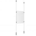 (1) 11'' Width x 17'' Height Clear Acrylic Frame & (2) Ceiling-to-Floor Stainless Steel Satin Brushed Cable Systems with (4) Single-Sided Panel Grippers