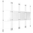 (4) 11'' Width x 17'' Height Clear Acrylic Frame & (8) Ceiling-to-Floor Stainless Steel Satin Brushed Cable Systems with (16) Single-Sided Panel Grippers