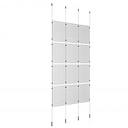 (12) 11'' Width x 17'' Height Clear Acrylic Frame & (4) Ceiling-to-Floor Stainless Steel Satin Brushed Cable Systems with (16) Single-Sided Panel Grippers (16) Double-Sided Panel Grippers