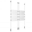 (4) 11'' Width x 8-1/2'' Height Clear Acrylic Frame & (4) Ceiling-to-Floor Stainless Steel Satin Brushed Cable Systems with (16) Single-Sided Panel Grippers