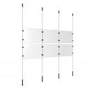 (6) 11'' Width x 8-1/2'' Height Clear Acrylic Frame & (4) Ceiling-to-Floor Stainless Steel Satin Brushed Cable Systems with (8) Single-Sided Panel Grippers (8) Double-Sided Panel Grippers