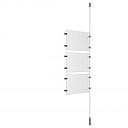 (3) 11'' Width x 8-1/2'' Height Clear Acrylic Frame & (1) Ceiling-to-Floor Stainless Steel Satin Brushed Cable Systems with (6) Single-Sided Panel Grippers (6) Double-Sided Panel Grippers