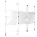 (6) 17'' Width x 11'' Height Clear Acrylic Frame & (6) Ceiling-to-Floor Stainless Steel Satin Brushed Cable Systems with (24) Single-Sided Panel Grippers